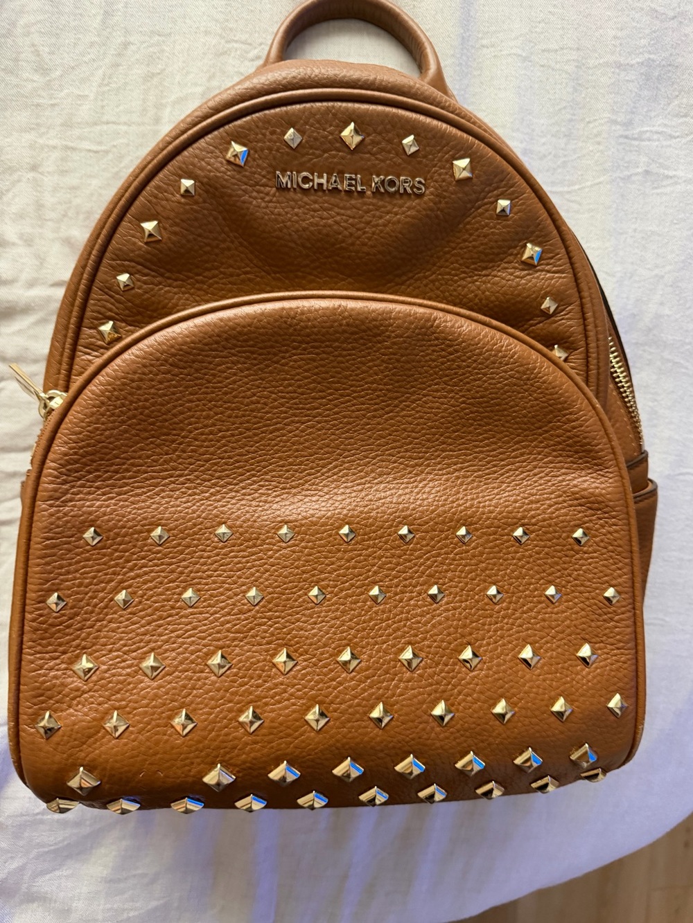 Michael Kors Brown Studded Pebbled Leather Backpack